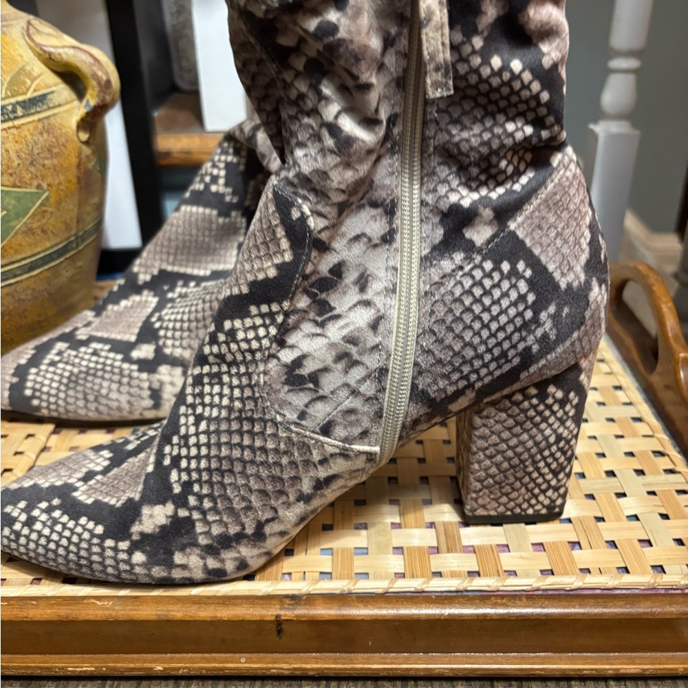 Steve Madden Faux Snakeskin Ankle Booties with Chunky Heel